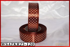 Wstążka satynowa w kropki 25mm/22mb brązowa