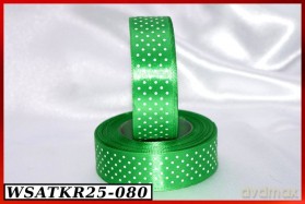 Wstążka satynowa w kropki 25mm/22mb zielona