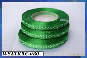 Wstążka satynowa w kropki 6mm/22mb zielona