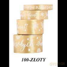Wstążka satynowa Wesołych Świąt 25mm/22mb metaliczna złota