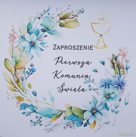 Zaproszenia na Komunię Świętą ręcznie robione, kwadrat op.5 szt. mix
