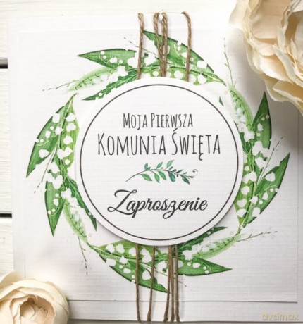 Zaproszenie Komunia Święta ręcznie robione, konwalie op.10 szt. ZAP-4
