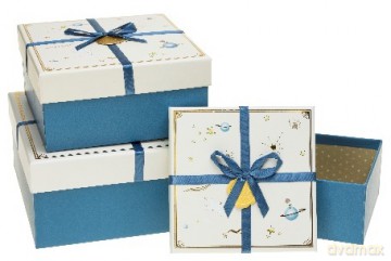 Zestaw pudełek granat, kremowe wieczko (S: 14x14x7cm, M: 17x17x9cm, L: 21x21x10cm) 3 szt.