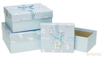 Zestaw pudełek niebieskie w misie (S: 16,5x14,5x8,5cm, M: 21,5x17,5x9,5cm, L: 25,5x20,5x10,5cm) 3 szt.