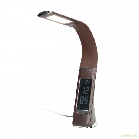 DOLOMIT LED 5W, lampka biurkowa z budzikiem, 300lm, 4000K, brązowa