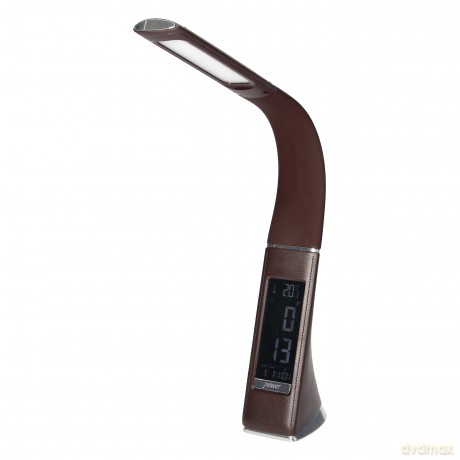 DOLOMIT LED 5W, lampka biurkowa z budzikiem, 300lm, 4000K, brązowa