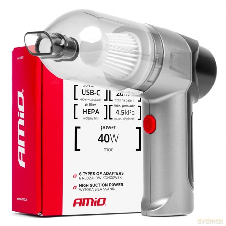 Odkurzacz samochodowy bezprzewodowy akumulatorowy hepa 40w 4000mah amio-03692