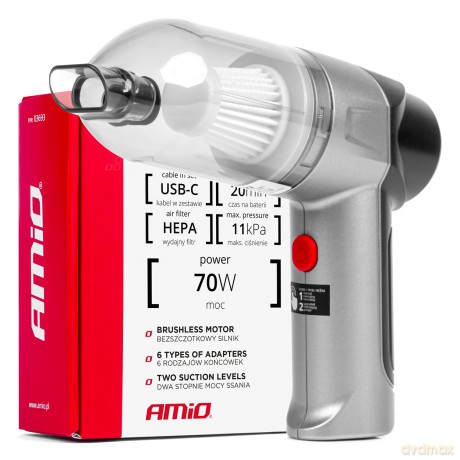 Odkurzacz samochodowy bezprzewodowy bezszczotkowy hepa 70w 4000mah amio-03693