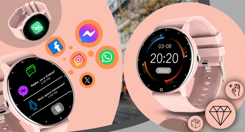 Smartwatch zegarek damski wodoodporny ips wyświetlacz aplikacja pl sport -e741-1