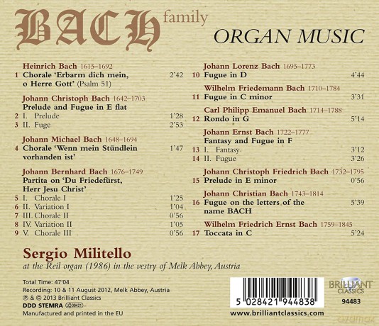 Sergio Militello: Bach Family: Organ Music [CD]