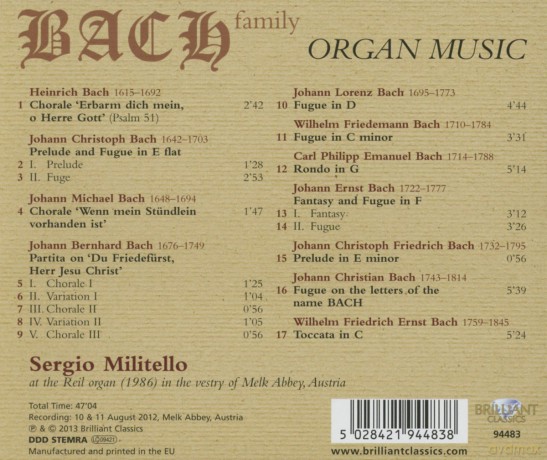 Sergio Militello: Bach Family: Organ Music [CD]