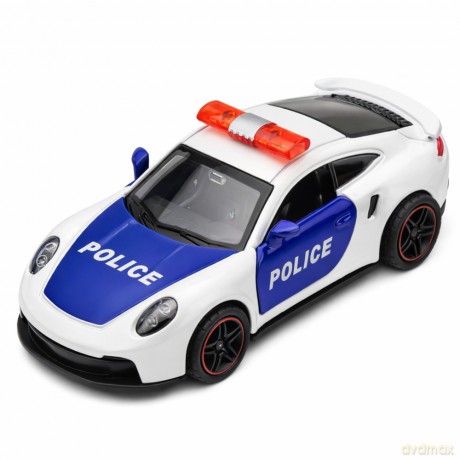 Autko Sportowe Policyjne Samochód z Napędem Metalowy Pull-Back Biały 1:43