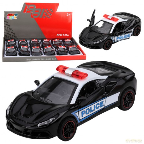Autko Sportowe Policyjne Samochód z Napędem Metalowy Pull-Back Czarny 1:43
