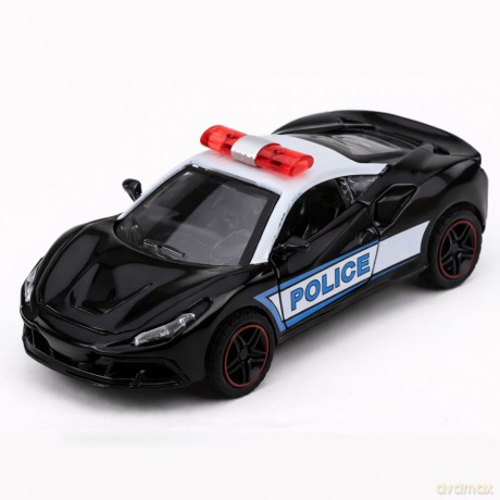 Autko Sportowe Policyjne Samochód z Napędem Metalowy Pull-Back Czarny 1:43