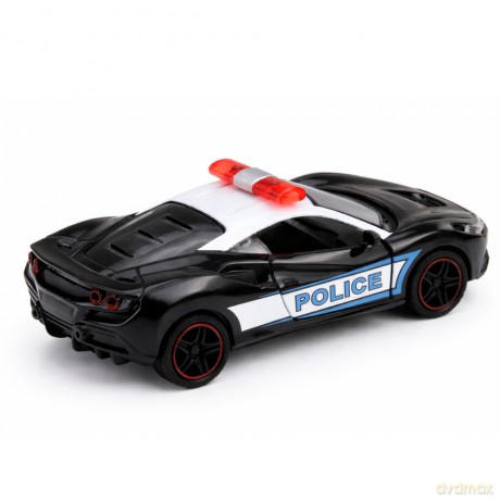 Autko Sportowe Policyjne Samochód z Napędem Metalowy Pull-Back Czarny 1:43