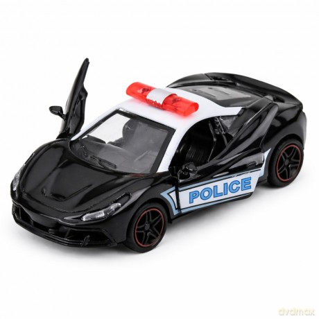 Autko Sportowe Policyjne Samochód z Napędem Metalowy Pull-Back Czarny 1:43