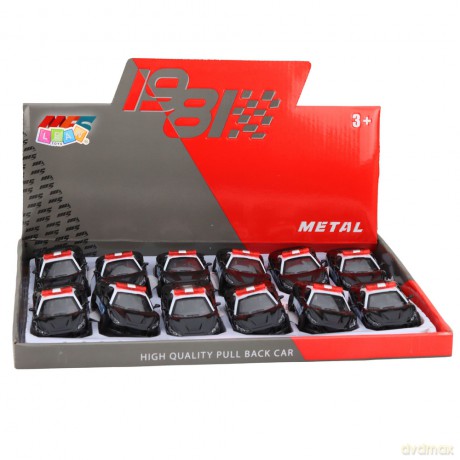 Autko Sportowe Policyjne Samochód z Napędem Metalowy Pull-Back Czarny 1:43