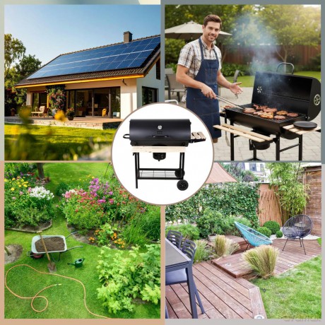 Duży grill ogrodowy, węglowy, pokrywa + półki + popielnik