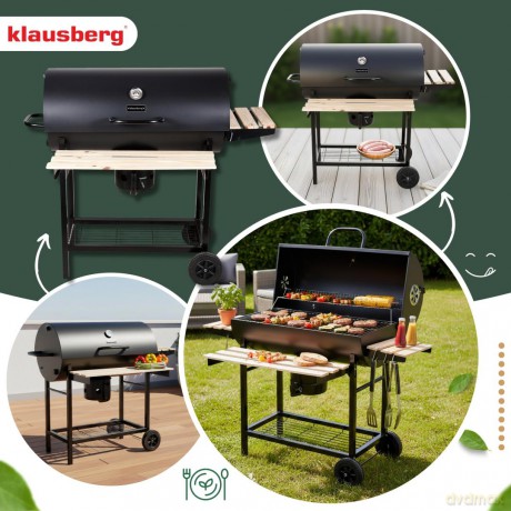 Duży grill ogrodowy, węglowy, pokrywa + półki + popielnik