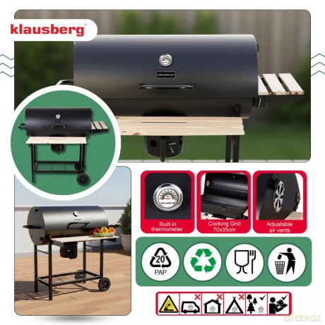 Duży grill ogrodowy, węglowy, pokrywa + półki + popielnik