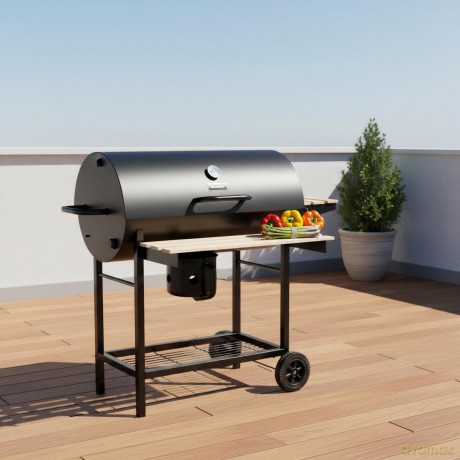 Duży grill ogrodowy, węglowy, pokrywa + półki + popielnik