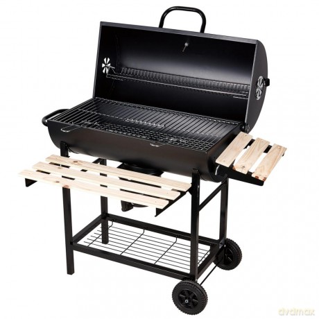 Duży grill ogrodowy, węglowy, pokrywa + półki + popielnik