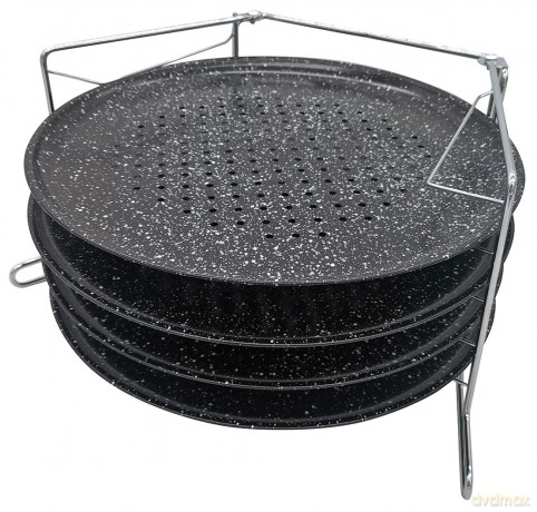 Formy do pizzy 4szt,, czarne, średnica 32,3cm, z czteropoziomową podstawka ze stali, zestaw 5 elementów, kinghoff, kh-1553