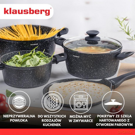 Garnki z marmurkową powłoką nieprzywieralną, zestaw 7 elementów klausberg