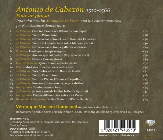 Veronique Musson - Gonneaud: Cabezon: Renaissance Double Harp [CD]