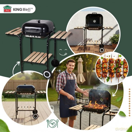 Grill ogrodowy, węglowy, z pokrywą, z półkami i kółkami