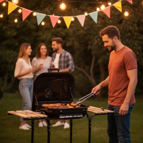Grill ogrodowy, węglowy, z pokrywą, z półkami i kółkami