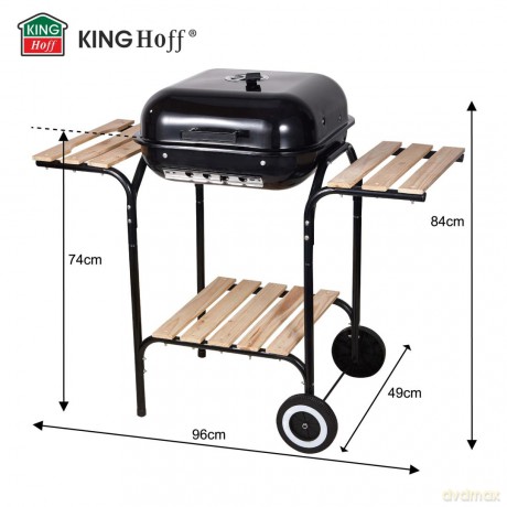 Grill ogrodowy, węglowy, z pokrywą, z półkami i kółkami