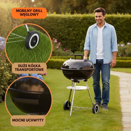 Grill węglowy ogrodowy, z pokrywą, na kółkach, kinghoff, kh-2033