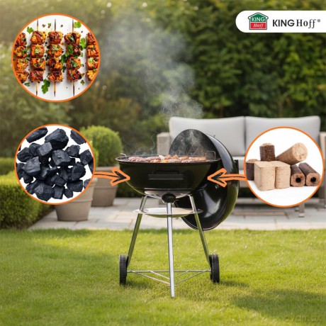 Grill węglowy ogrodowy, z pokrywą, na kółkach, kinghoff, kh-2033