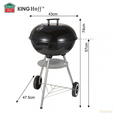 Grill węglowy ogrodowy, z pokrywą, na kółkach, kinghoff, kh-2033