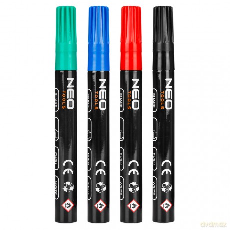 Marker budowlany gruby, 4 kolory, permanentny, wodoodporny, lakierowy, aluminiowy, 4 szt.