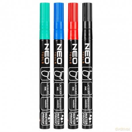 Marker budowlany, 4 kolory, permanentny, wodoodporny, lakierowy, aluminiowy, 4 szt.