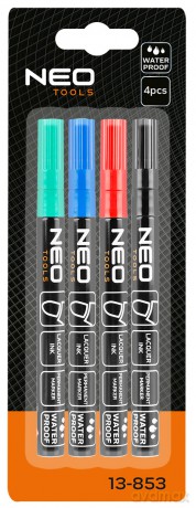Marker budowlany, 4 kolory, permanentny, wodoodporny, lakierowy, aluminiowy, 4 szt.