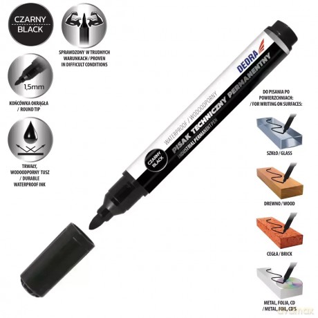 Marker techniczny permanentny czarny,okrągły 1.5mm, 2szt