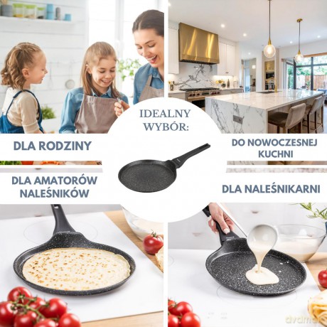 Patelnia do naleśników 24 cm, marmurkowa powłoka nieprzywierająca, aluminiowa, indukcja, klausberg, kb-7957