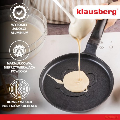 Patelnia do naleśników, wzór uśmiechnięta buźka, aluminiowa, nieprzywierająca powłoka, czarna, śr.18 cm, klausberg, kb-7971