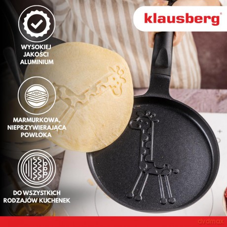Patelnia do naleśników, wzór żyrafa, aluminiowa, nieprzywierająca powłoka, czarna, śr.18 cm, klausberg, kb-7975