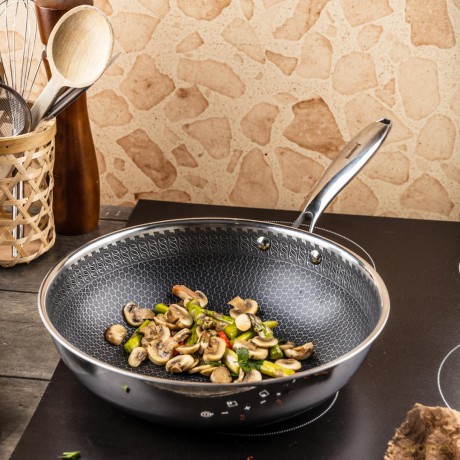 Patelnia powłoka non-stick honeycomb, 28 cm, 3-warstwy, stal 304, pfoa-free