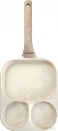 Patelnia prostokątna z powłoką nieprzywieralną, 3 sekcje, beżowa z drewnianą rączką, 41x19,2x2,8cm, klausberg, kb-7829