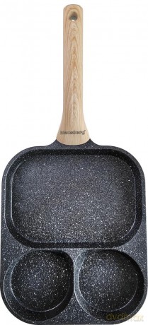 Patelnia prostokątna z powłoką nieprzywieralną, 3 sekcje, czarna z drewnianą rączką, 41x19,2x2,8cm, klausberg, kb-7827