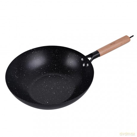 Patelnia wok 30 cm, stal węglowa, powłoka marmurkowa nieprzywierająca, drewniany uchwyt, kinghoff, kh-1983