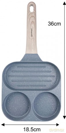 Patelnia z powłoką nieprzywieralną, 3 sekcje, szara z drewnianą rączką, 36x18,5x2,5cm, klausberg, kb-7817