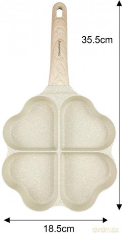 Patelnia z powłoką nieprzywieralną, 4 sekcje w kształcie serca, beżowa z drewnianą rączką, 35,5x19,2x2,8cm, klausberg kb-7819