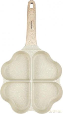 Patelnia z powłoką nieprzywieralną, 4 sekcje w kształcie serca, beżowa z drewnianą rączką, 35,5x19,2x2,8cm, klausberg kb-7819