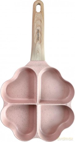 Patelnia z powłoką nieprzywieralną, 4 sekcje w kształcie serca, różowa z drewnianą rączką, 35,5x19,2x2,8cm, klausberg, kb-7820